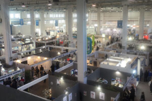 Vista aerea allestimento stand per fiera campionaria